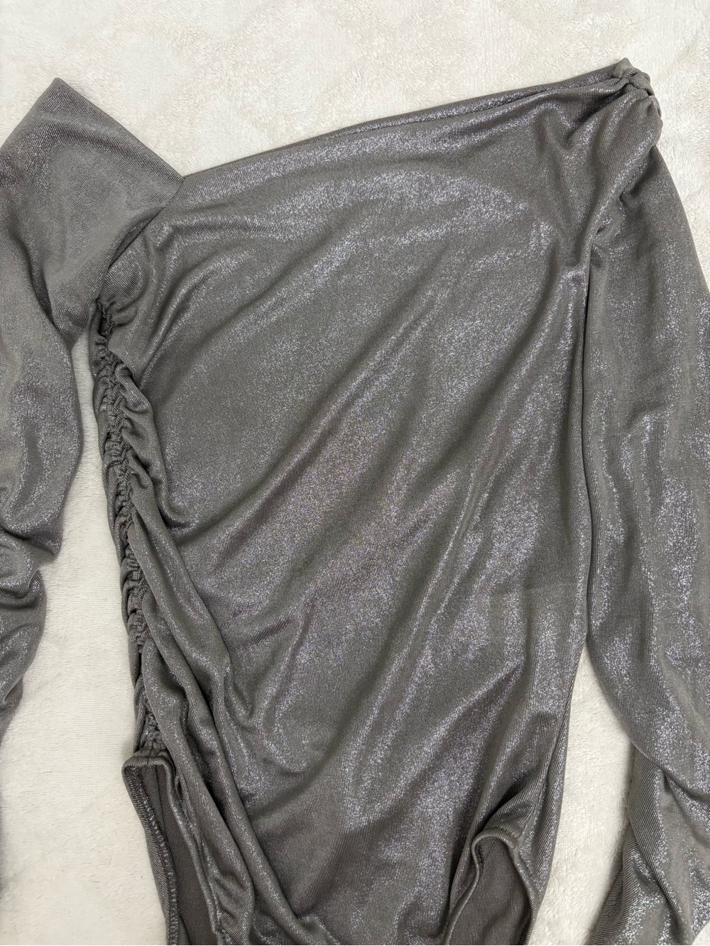 Zara Metallic Asymmetric Shoulder Long Sleeve Bodysuit — Silver - Picture 2 of 3